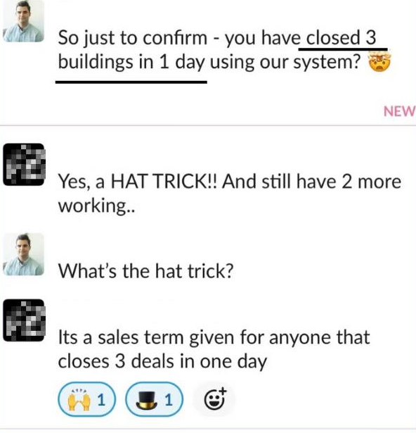 Client message confirming three buildings closed in one day